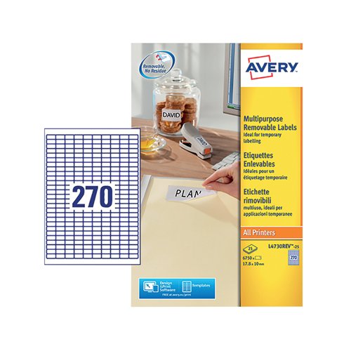 Avery Laser Mini Labels 17.8x10mm 270 per sheet White (Pack of 6750) L4730REV-25