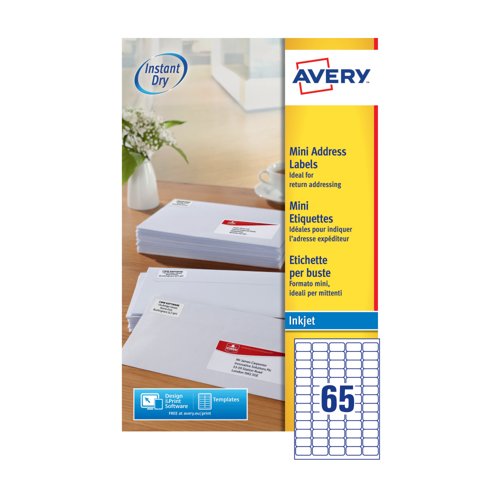 Avery Inkjet Mini Labels 38.1x21.2mm 65 Per Sheet White (Pack of 1625) J8651-25