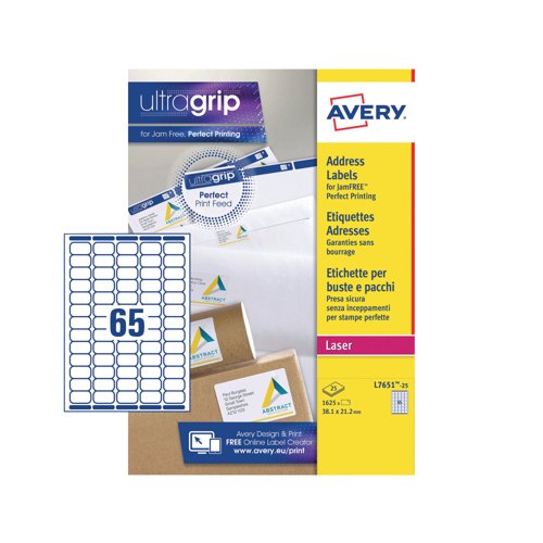 Avery Mini Laser Labels 38.1 x 21.2mm White (Pack of 1625) L7651-25