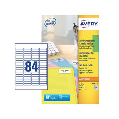 Avery Laser Labels 46x11.11mm 84 Per Sheet White (Pack of 2100)L7656-25