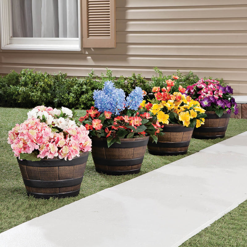Fixtures Half Barrel Cask Brown 40cm x 27cm Medium Planter
