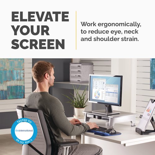 Fellowes Office Suites Standard Height Adjustable Monitor Stand Black/Silver 8031101