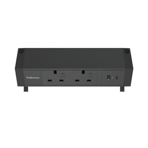 Fellowes Power Desk 2 Type G UK/IE 2 Sockets 1 USB-A + 1 USB-C Port Black 100136987