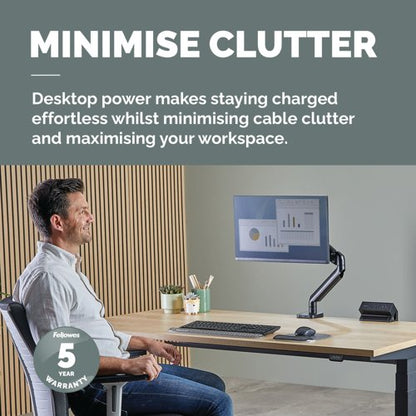 Fellowes Power Desk 2 Type G UK/IE 2 Sockets 1 USB-A + 1 USB-C Port Black 100136987
