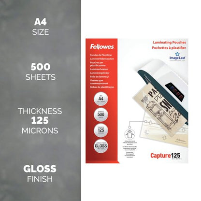Fellowes Laminating Pouches 250 Micron Total Thickness Gloss A4 (Pack of 500) 1100144249