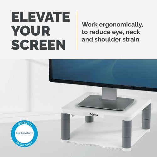 Fellowes Premium Monitor Stand Plus with Storage Drawer and Built In Copyholder White 9171302