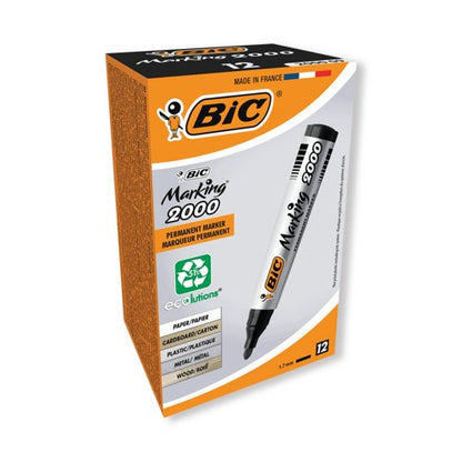 Bic 2000 Permanent Marker Bullet Tip Black (Pack of 12) 820915