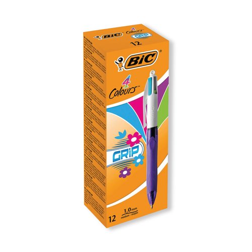 Bic 4 Colour Grip Fashion Retractable Ballpoint Pen (Pack of 12) 8922901