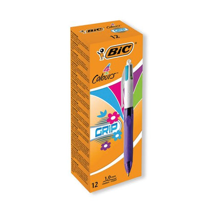 Bic 4 Colour Grip Fashion Retractable Ballpoint Pen (Pack of 12) 8922901