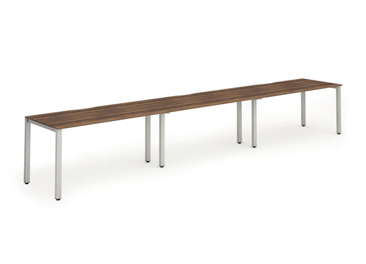 Dynamic Evolve Plus 1200mm Single Row 3 Person Desk Walnut Top Silver Frame BE417