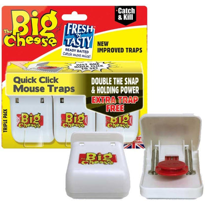 The Big Cheese Quick Click Mouse Trap - Triple Pack, White