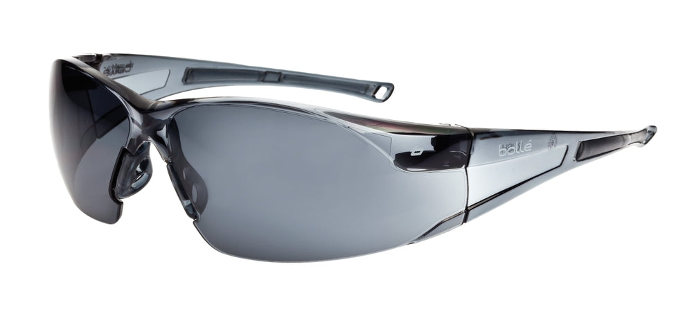 Bolle RUSHPSF Rush Glasses PC with Tipgrip Anti-Scratch and Fog Lens, Black/Smoke