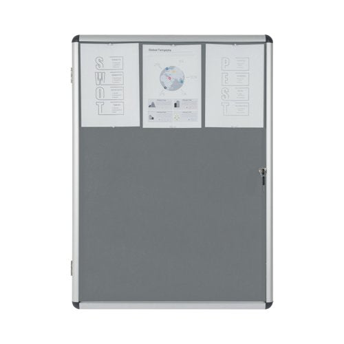 Bi-Office Enclore Felt Indoor Lockable Glazed Case 720x981x35mm Grey VT630103150