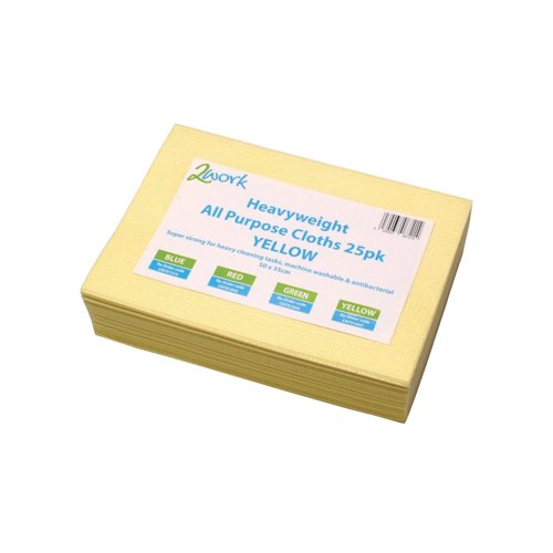 2Work Heavyweight All Purpose Cloth 500x350mm Yellow (Pack of 25) CNT01647
