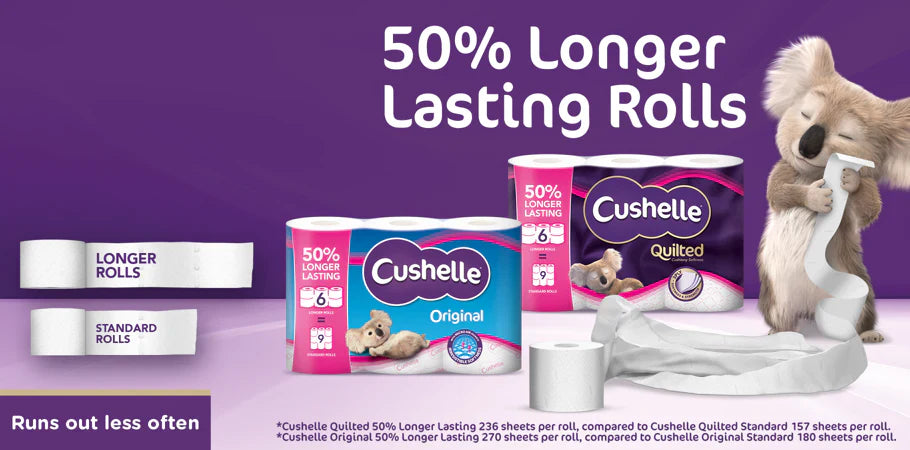 Cushelle Original 2-Ply Toilet Rolls 50% Longer Rolls (Pack of 12=18) 1102184