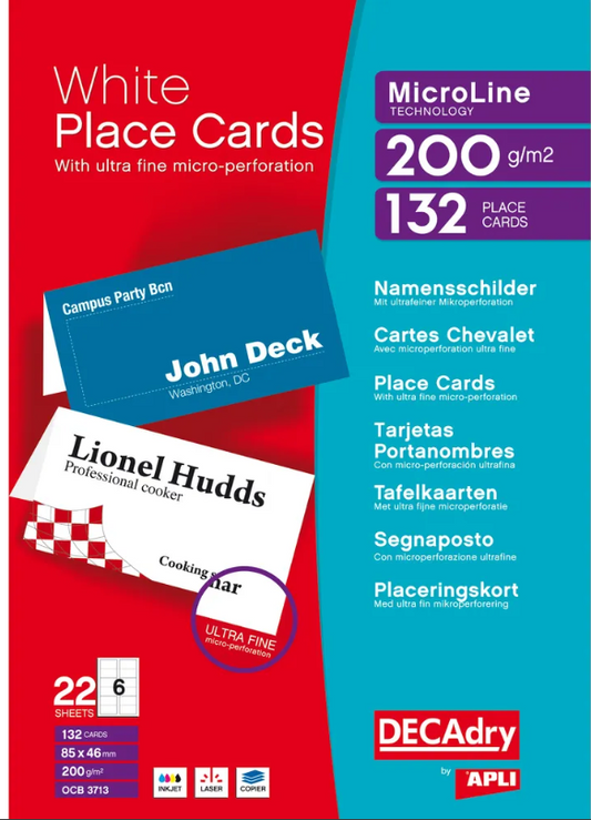DECadry (85 x 46mm) 200gsm Folding Place Cards White PK132