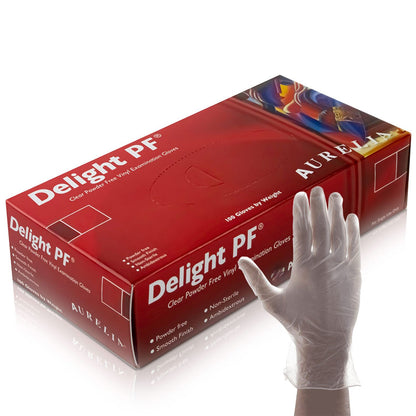 Aurelia Delight Clear Disposable Vinyl Gloves – Powder Free x 100 All Sizes