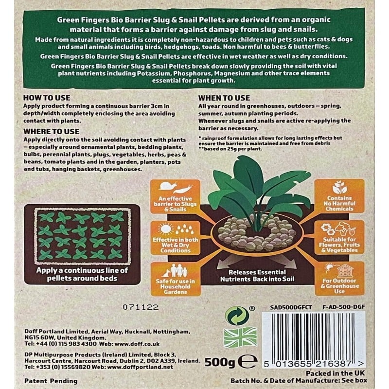 Doff Green Fingers Bio Barrier Slug & Snail Pellets 500g