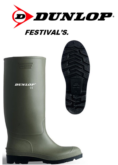 Dunlop FESTIVALS Standard Wellies in GREEN 100% Waterproof {Pricemastor Range} {All Sizes}