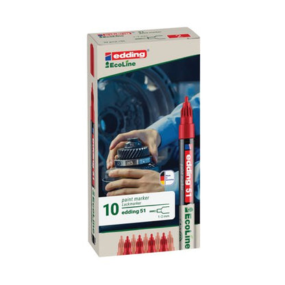 Edding E-51 Water-Based Paint Marker Fine Red (Pack of 10) 4-51-002/10