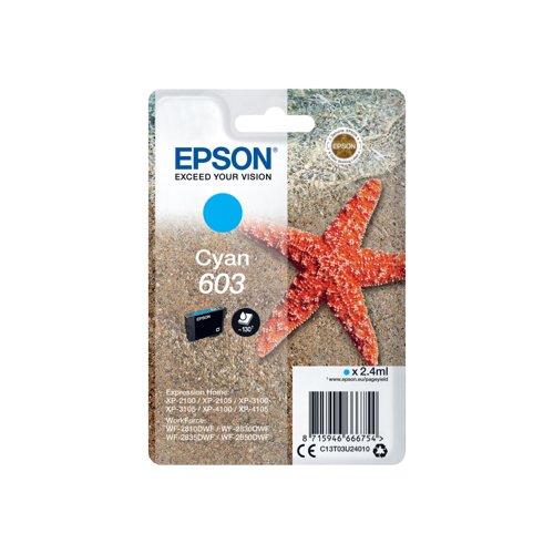 Epson 603 Starfish Ink Cartridge Cyan C13T03U24010