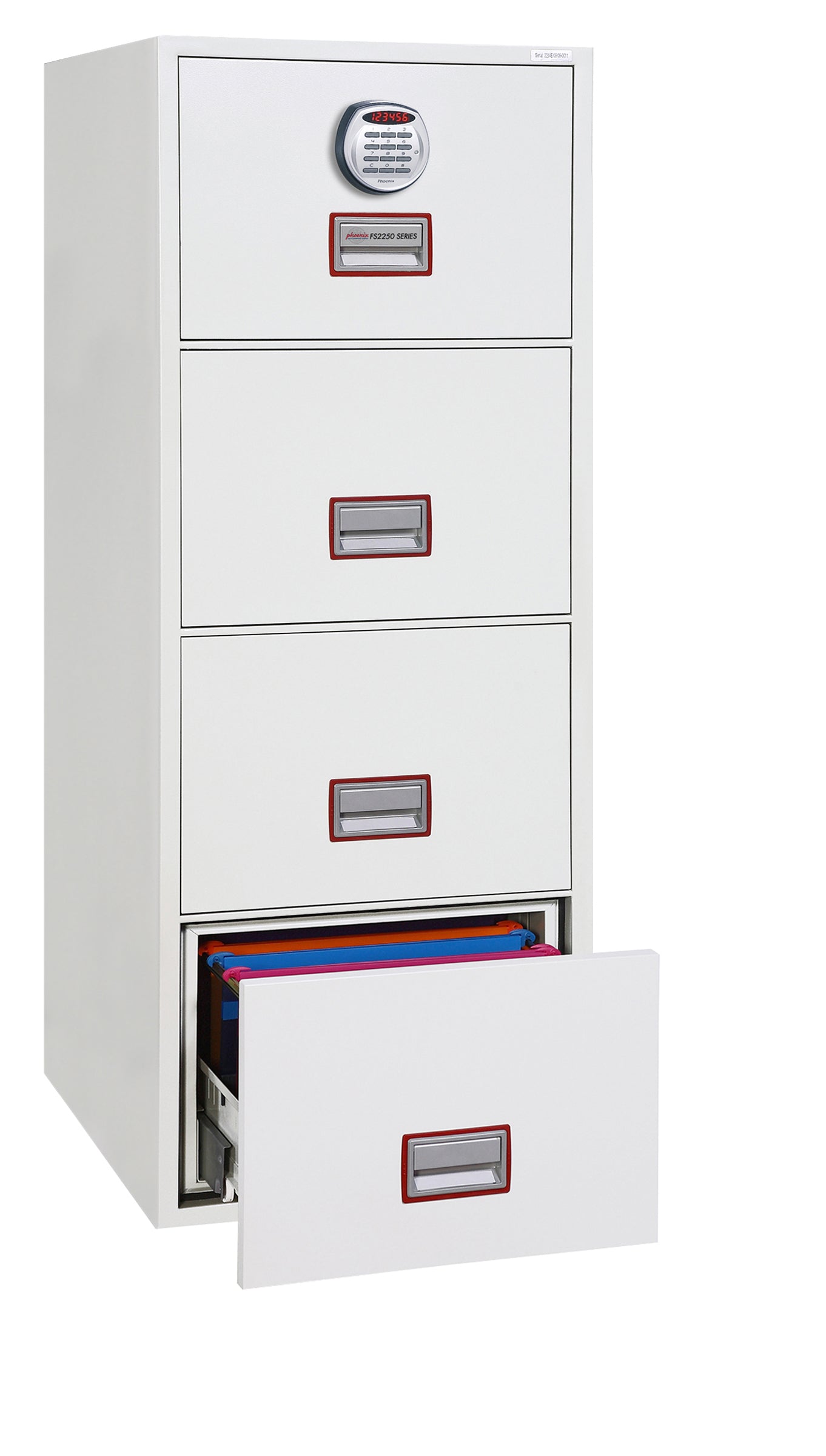 Phoenix Vertical Fire File 4 Drawer Filing Cabinet Electronic Lock White FS2254E