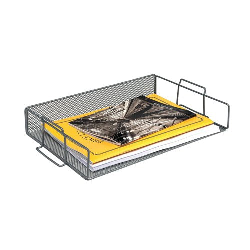 5 Star Mesh Letter Tray Scratch Resistant Stackable Side Load Landscape Foolscap Silver 287926