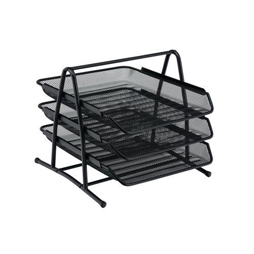 5 Star Mesh Letter Tray 3 Tier Scratch Resistant Stackable Front Load Portrait Foolscap Black 288102