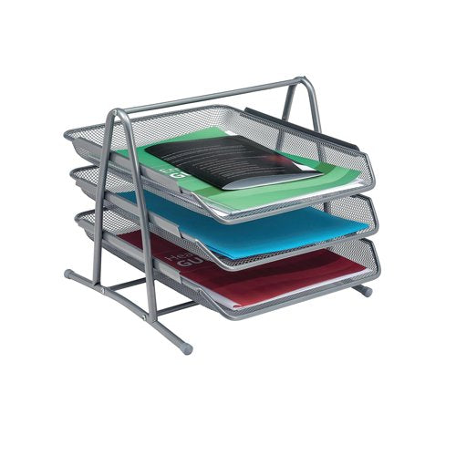 5 Star Mesh Letter Tray 3 Tier Stackable Front Load Portrait Foolscap Silver 288110