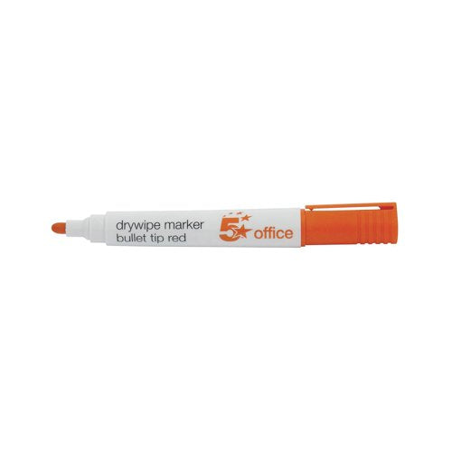 5 Star Drywipe Marker Bullet Tip Xylene/Toluene-free 3mm Line Red (Pack of 12) 296131