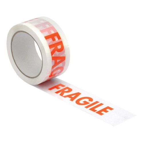 5 Star Printed Tape Fragile Polypropylene Red Text on White 48mmx66m (Pack of 6) 922382
