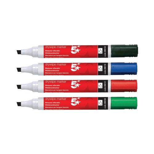 5 Star Drywipe Marker Chisel Tip Xylene/Toluene-free 2-5mm Line Wallet Assorted (Pack of 6) 938640