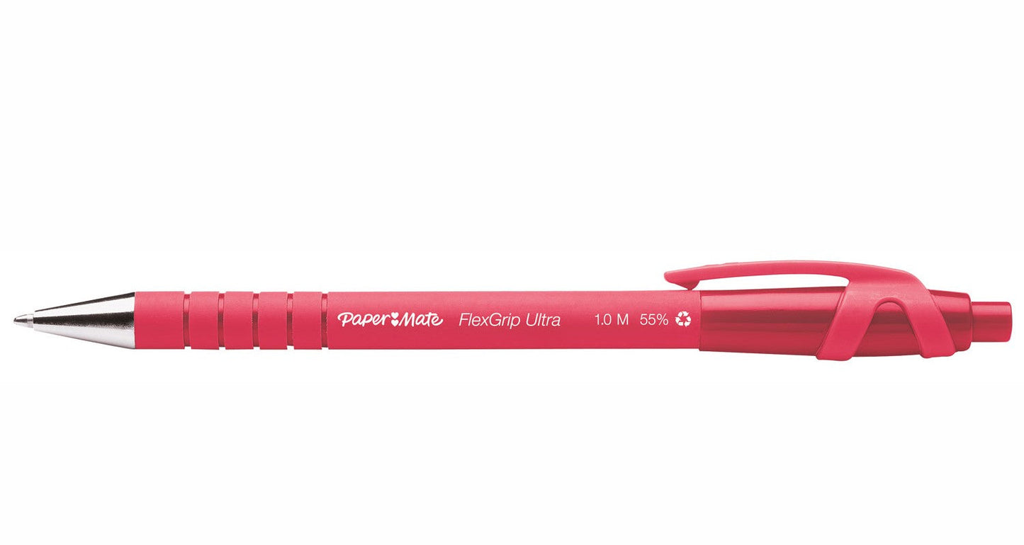 Paper Mate Flexgrip Ultra Retractable Ballpoint Pen 1.0mm Tip 0.5mm Line Red (Pack 12) - S0190413