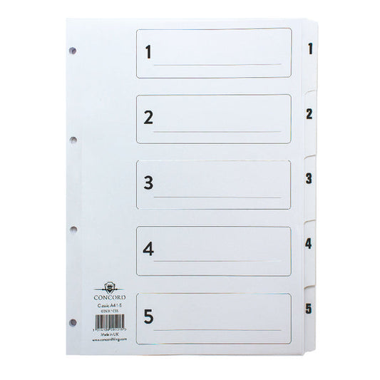 Concord Classic Index 1-5 A4 180gsm Board White with Clear Mylar Tabs 00501/CS5