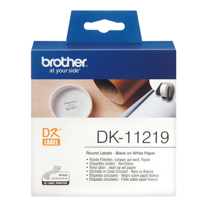 Brother Black On White Round 12mm Labels 1200 Labels - DK11219