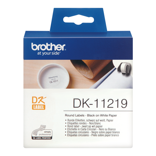 Brother Black On White Round 12mm Labels 1200 Labels - DK11219