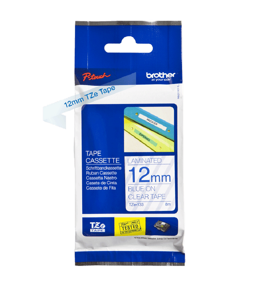 Brother Blue On Clear PTouch Ribbon 12mm x 8m - TZE133