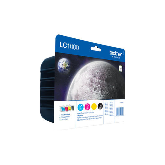 Brother Black Cyan Magenta Yellow Ink Cartridge Multipack 19ml + 3 x 7ml (Pack 4) - LC1000VALBP