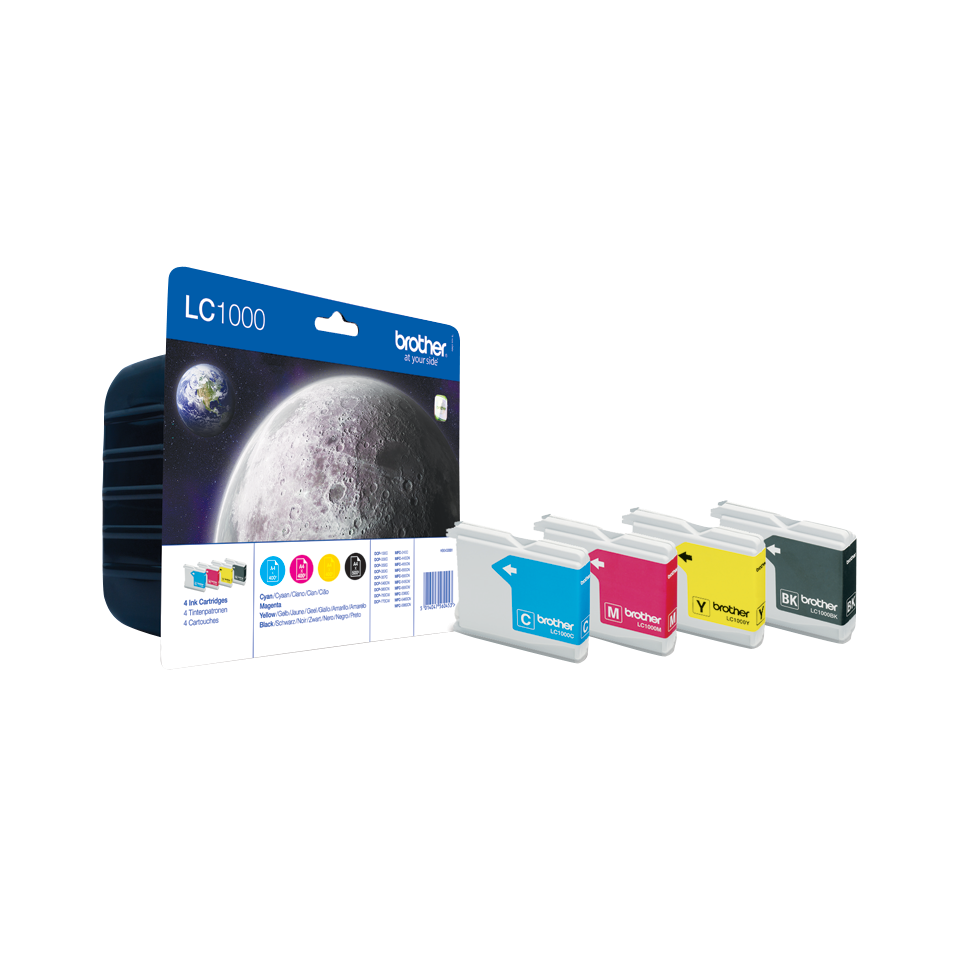 Brother Black Cyan Magenta Yellow Ink Cartridge Multipack 19ml + 3 x 7ml (Pack 4) - LC1000VALBP