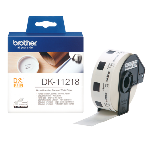 Brother Black On White Round 24mm Labels 1000 Labels - DK11218