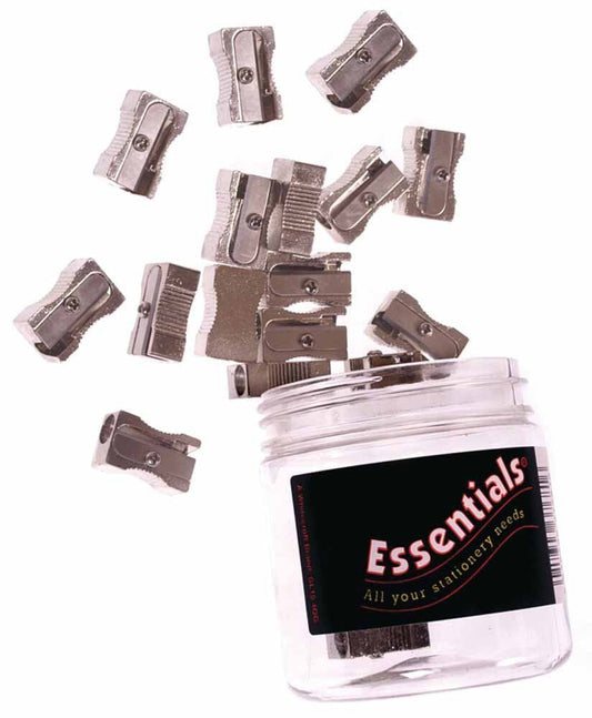 Whitecroft Essentials Single Hole Pencil Sharpener Metal Plastic Tub (Pack 30) - 37681