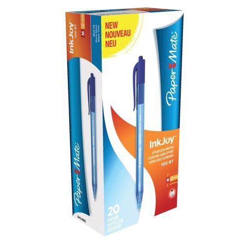 Paper Mate InkJoy 100 Retractable Ballpoint Pen 1.0mm Tip 0.7mm Line Blue (Pack 20) - S0957040