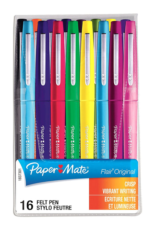 Paper Mate Flair Fibre Tip Pen Medium Point 0.7mm Assorted Colours (Pack 16) 2061394