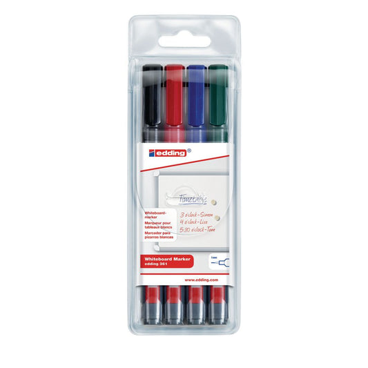 edding 361 Whiteboard Marker Bullet Tip 1mm Line Assorted Colours (Pack 4) - 4-361-4
