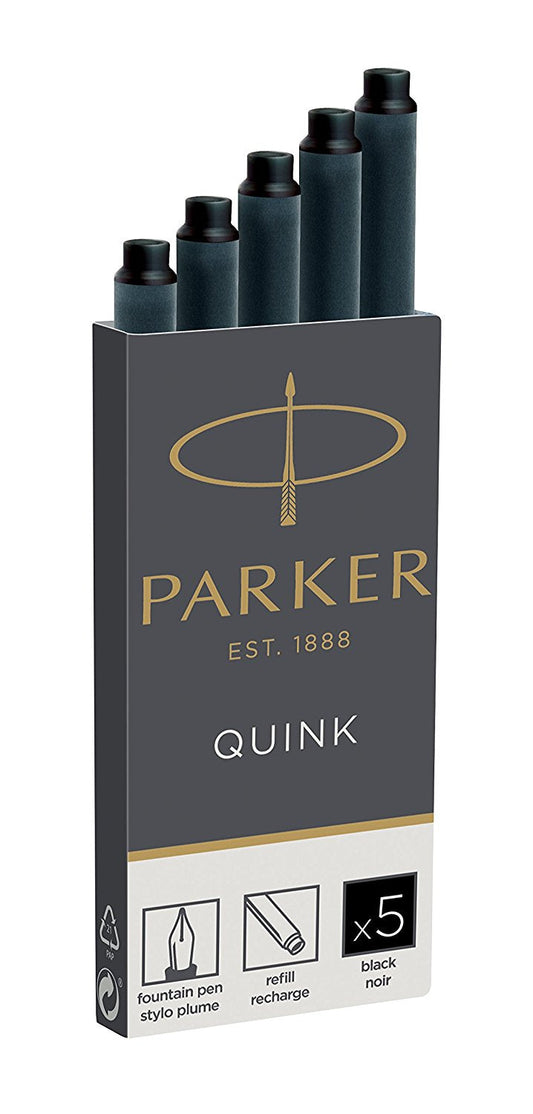 Parker Quink Ink Refill Cartridge for Fountain Pens Black (Pack 5) - 1950382