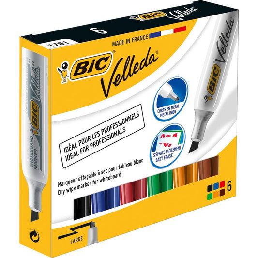 Bic Velleda 1781 Whiteboard Marker Chisel Tip 3.5-5.5mm Line Assorted Colours (Pack 6) - 8757882