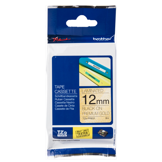Brother Black On Gold Label Tape 12mm x 8m - TZEPR831