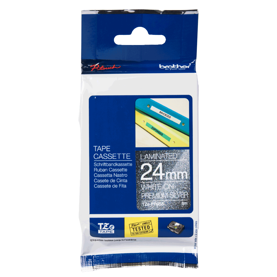 Brother Black On Silver Label Tape 24mm x 8m - TZEPR955