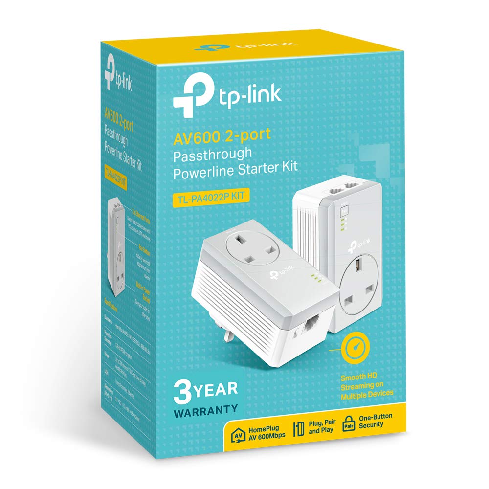 TP Link AV600 2 Port Passthrough Powerline Starter Kit V3