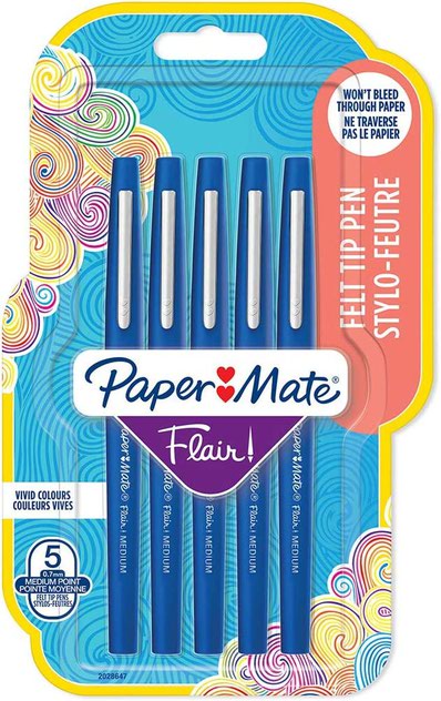 Paper Mate Flair Fibre Tip Pen Medium Point 0.7mm Blue (Pack 5) 2028647